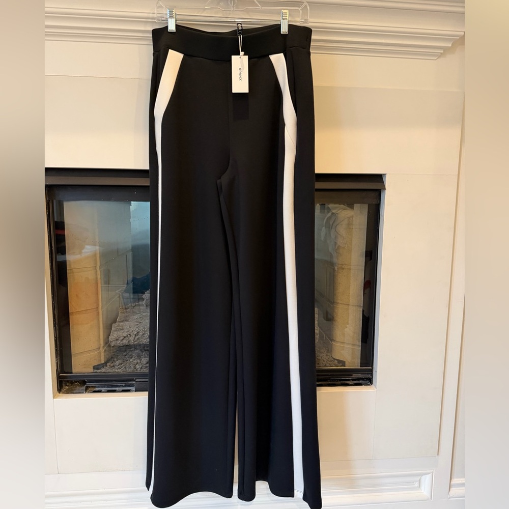 SPANX Air Essentials Black and White Wide Leg Track Pants NWT